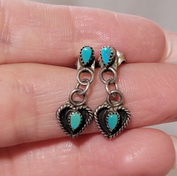 Vintage Sterling Turquoise Drop Earrings - Picture 2 of 3
